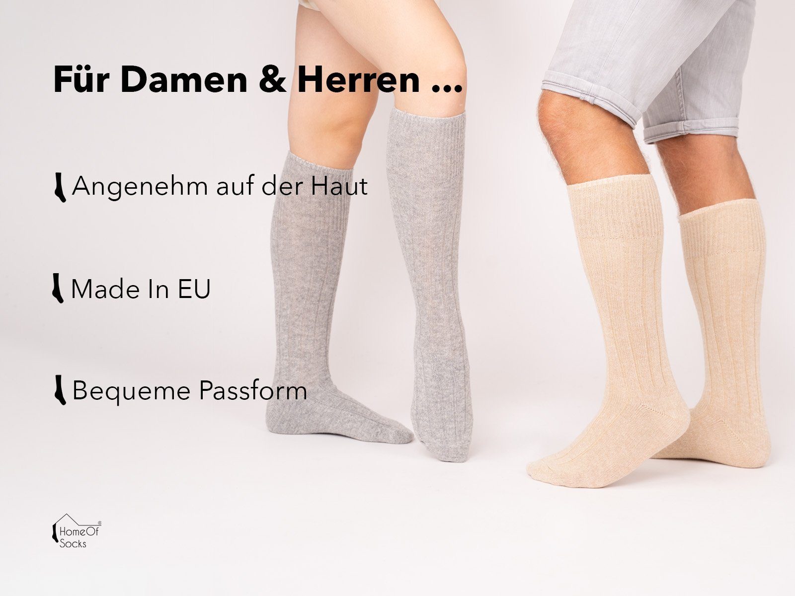 HomeOfSocks Kniestrümpfe Merino Kaschmir Kniestrumpf Luxuriöse Wollsocken Extra Weich Kniestrümpfe mit Merino- und Kashmirwolle