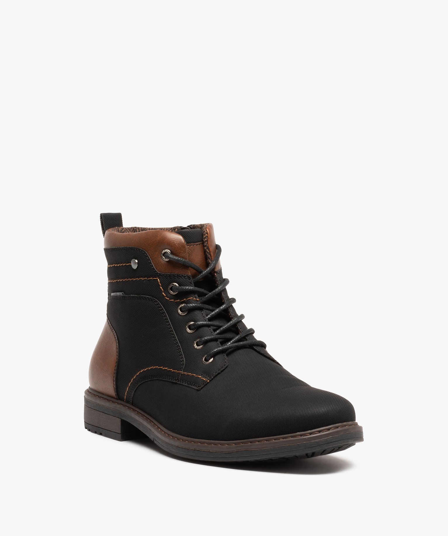 Boots homme en toile unie fermeture lacets et zip noir | GEMO