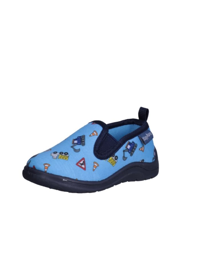 Playshoes Hausschuh Allover Baustelle in Blau günstig kaufen
