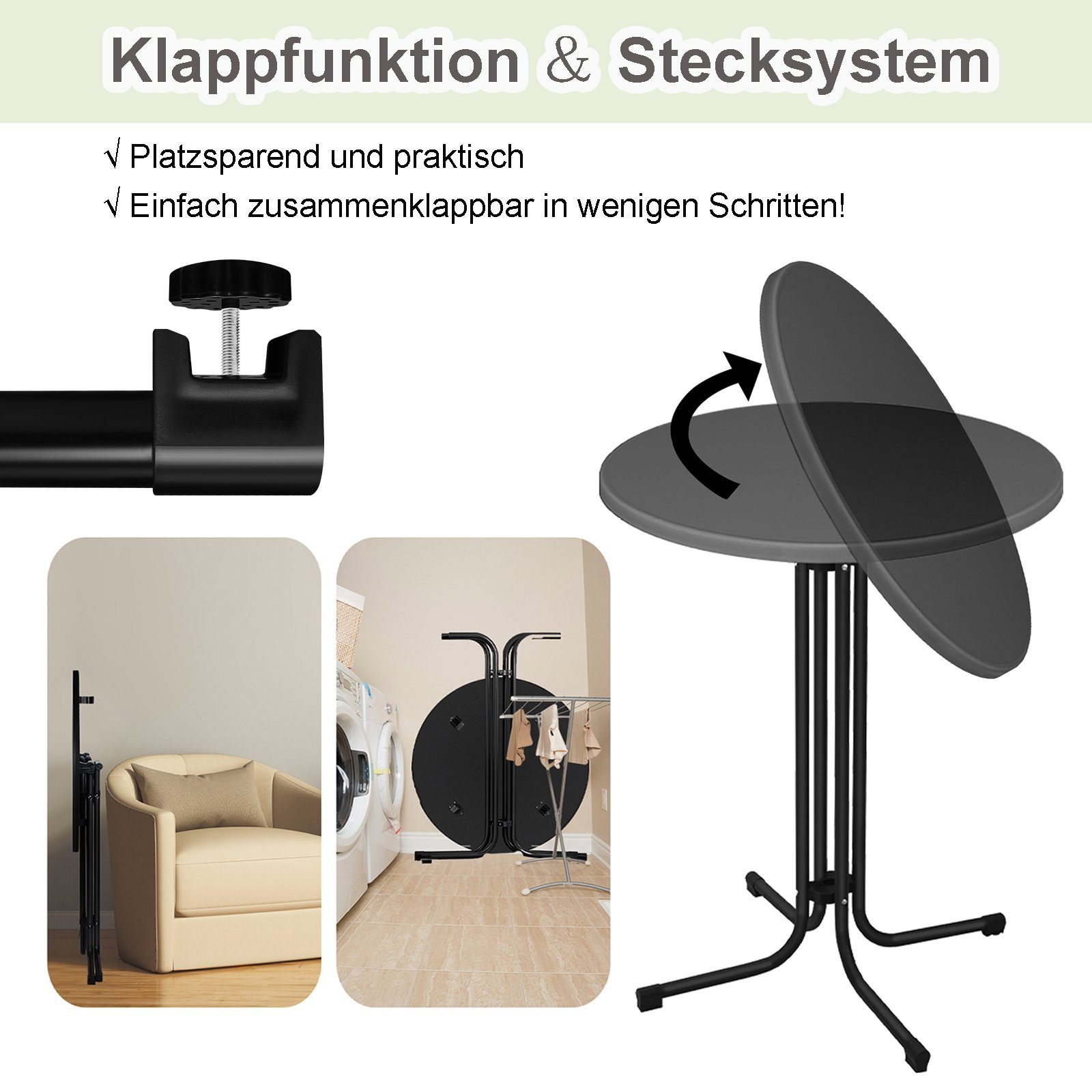 AUFUN Stehtisch Klappbarer Bistrotisch für Außen und Innen, 80cm