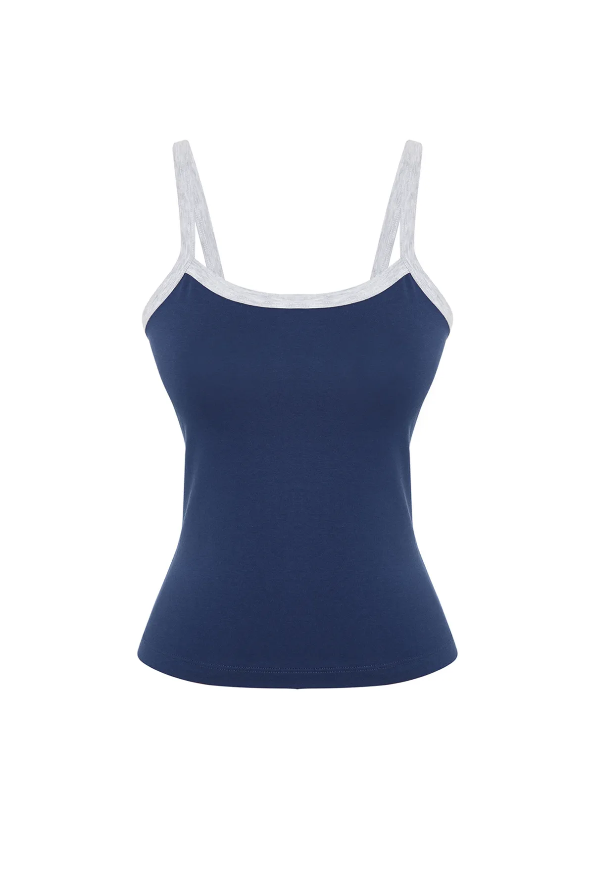 Trendyol Collection  Blaues, figurbetontes Strick-Unterhemd mit quadratischem Ausschnitt und Blockfarben TWOSS24AL00038