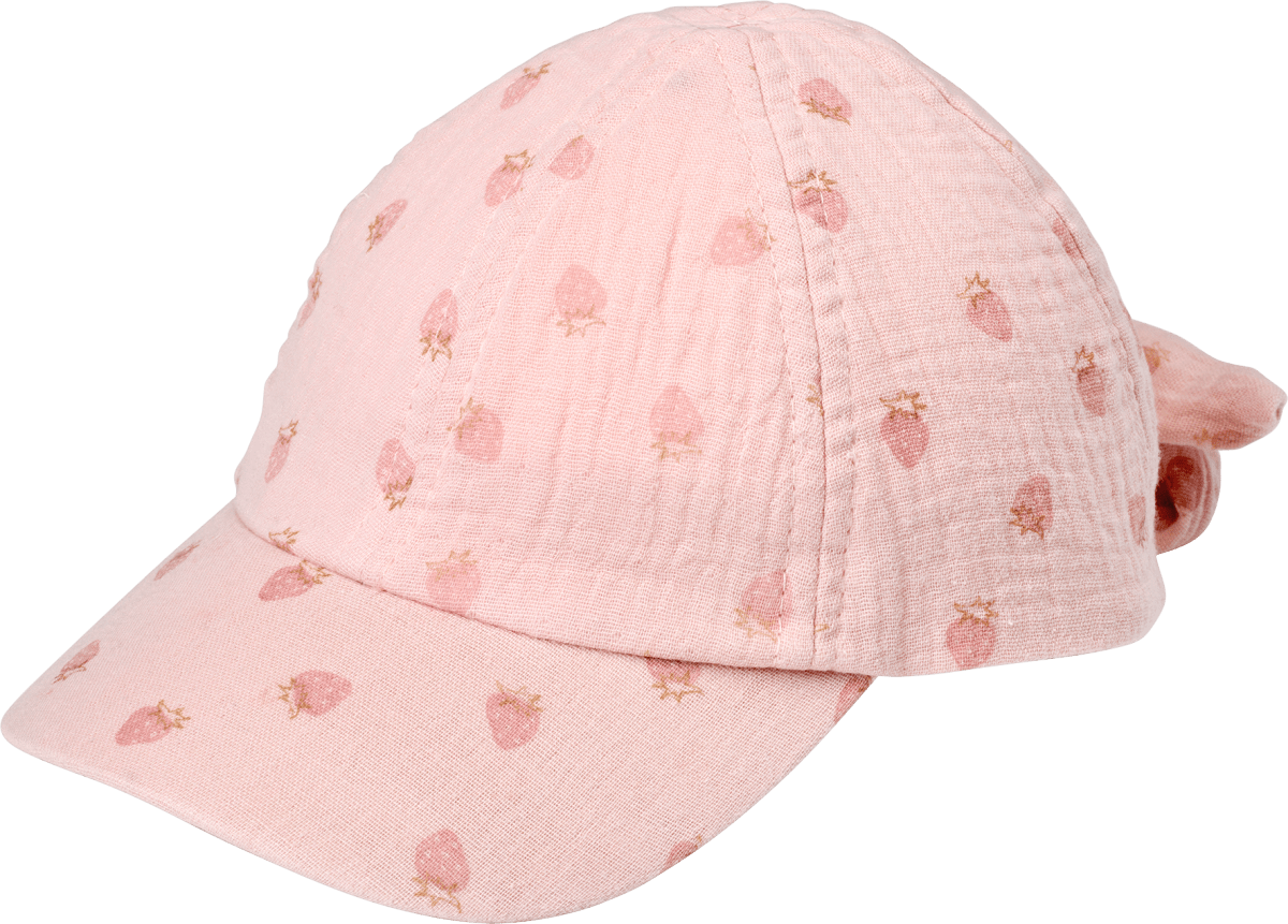 Basecap aus Musselin mit Erdbeeren-Muster, rosa, Gr. 50/51, 1 St
