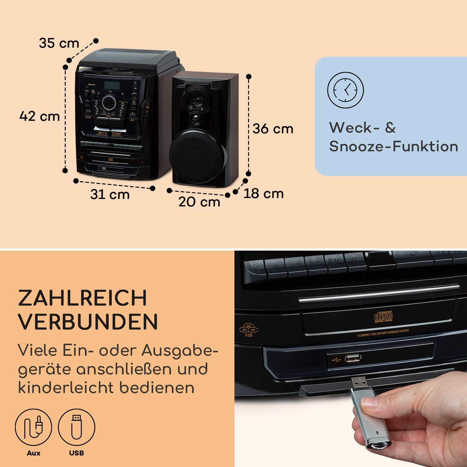 Auna Franklin DAB+ Stereoanlage (Radiotuner: DAB+ / FM, 10 W)