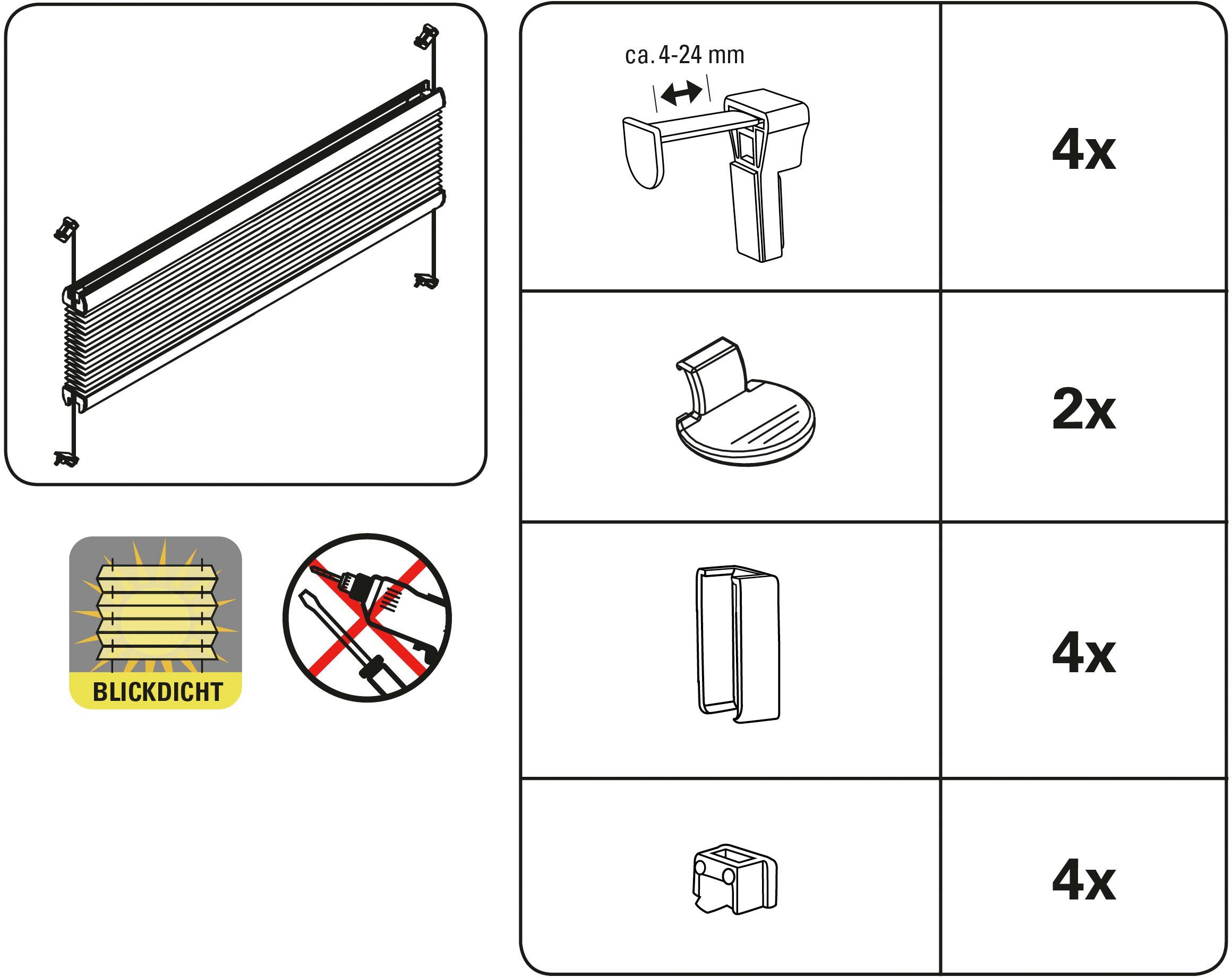 Plissee EASYFIX Plissee Greta, GARDINIA, Lichtschutz, ohne Bohren, verspannt, Klemmfix, inkl. dezenter Abdeckleiste (Staubschutz)