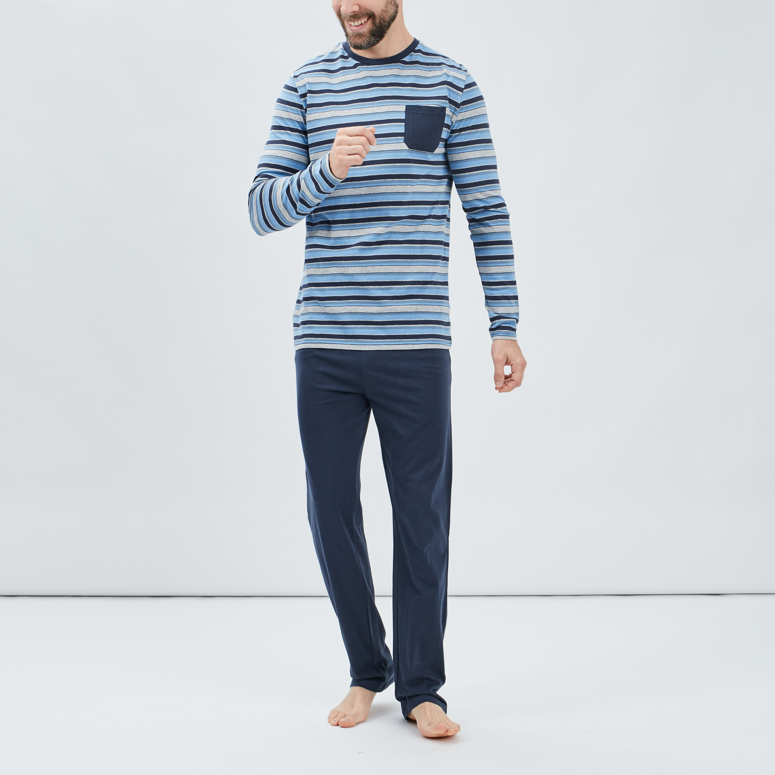 Ensemble pyjama 2 pièces bleu marine homme | La Halle