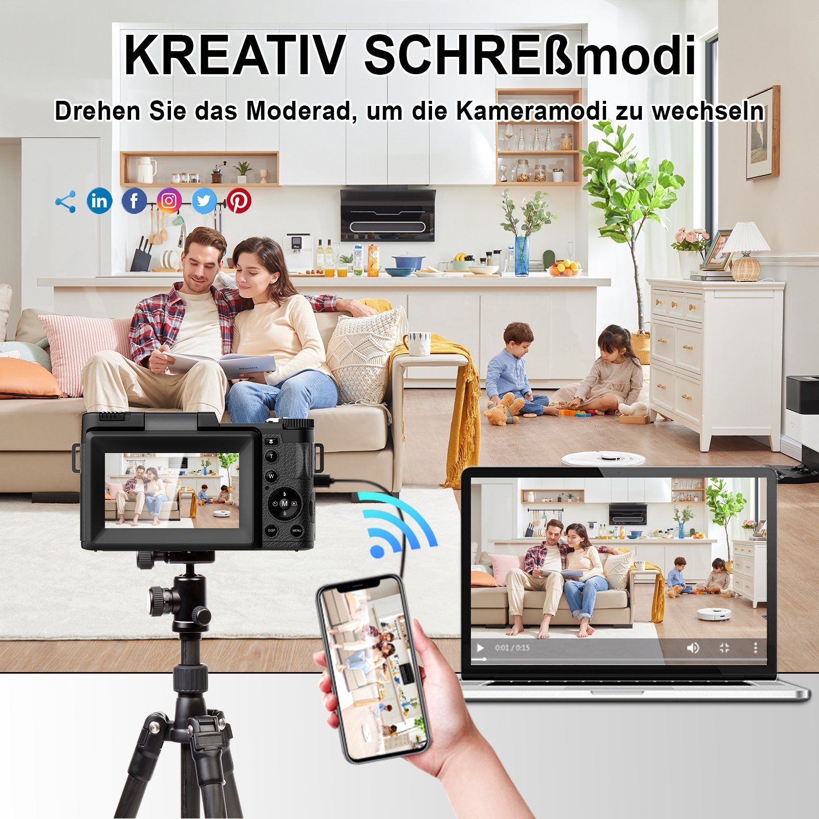 OKA Digitalkamera 4K, 48MP Fotokamera mit 3,0 Zoll Bildschirm, Kompaktkamera (5x opt. Zoom, inkl. Weitwinkelobjektiv, 32GB TF-Karte, Autofokus Kompaktkamera, 5X Optischer Zoom und 8X Digitalzoom)