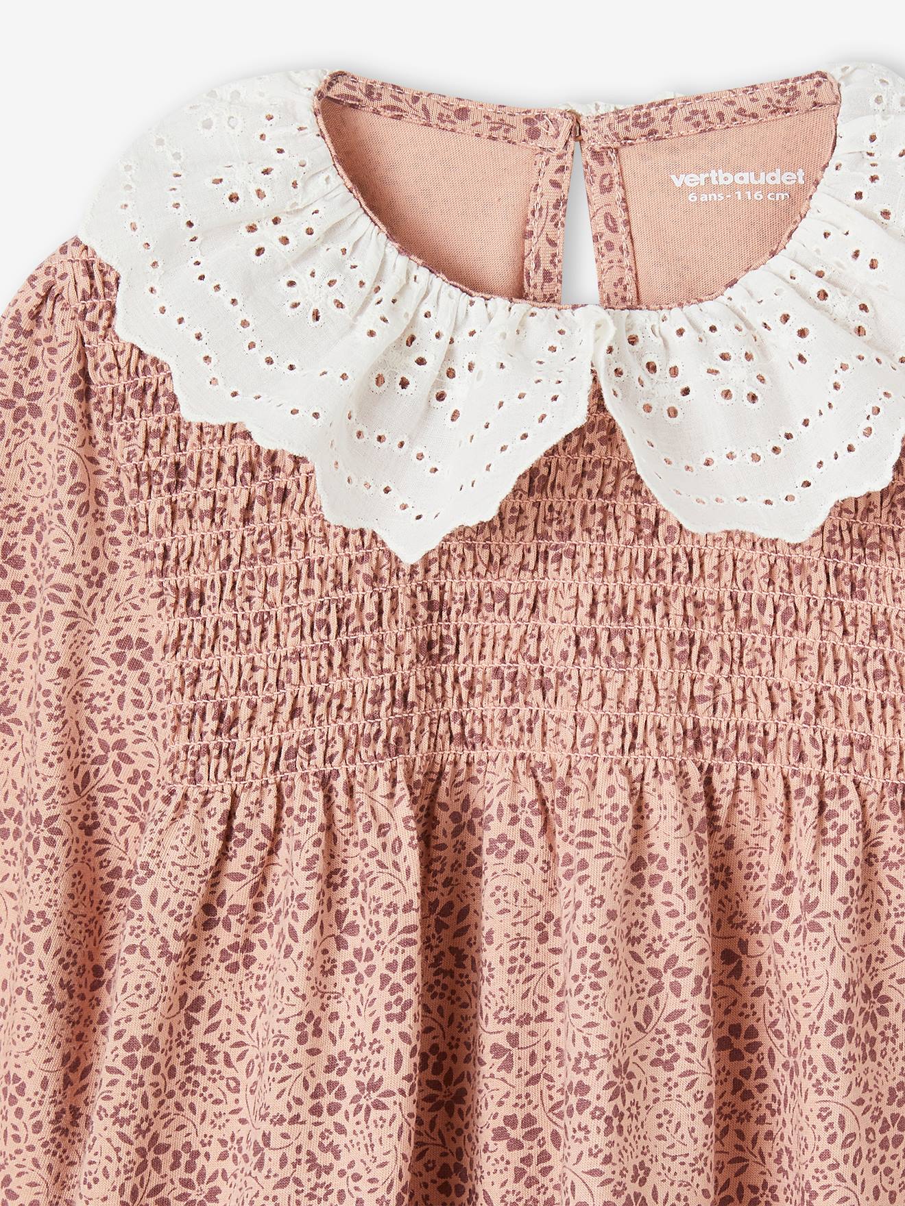 Vertbaudet Mädchen Blusenshirt, Kragen mit Lochstickerei - pudrig rosa