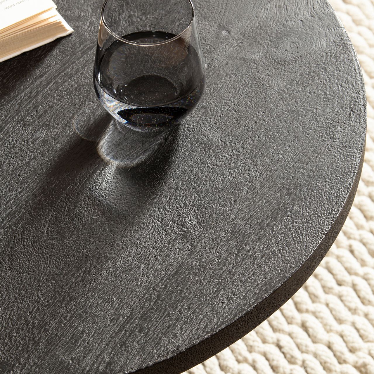 Wohnling Couchtisch Massivholz Schwarz Sofatisch 60x60x33cm Wohnzimmertisch Rund