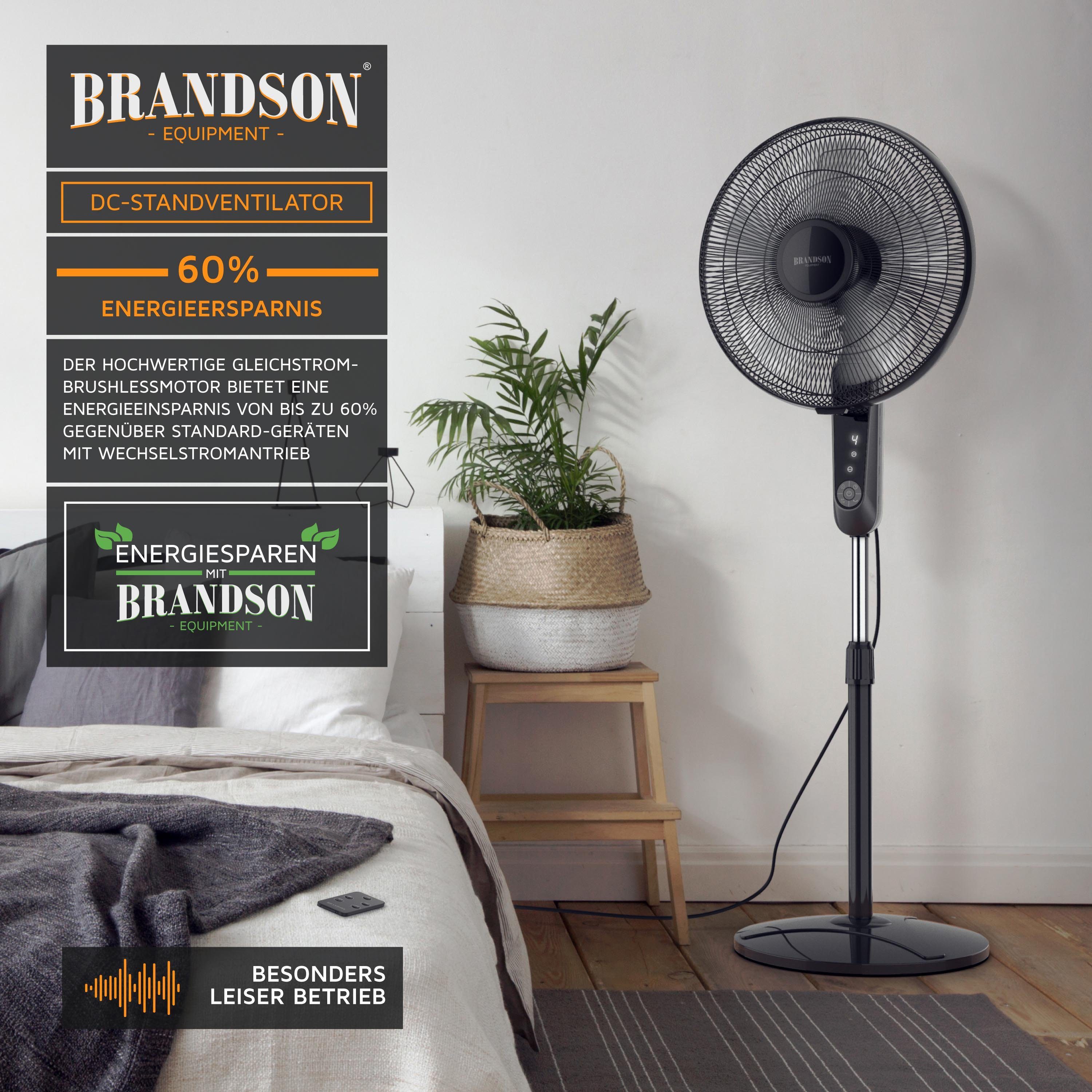 Brandson Standventilator, 45,5 cm Durchmesser, DC, leise, Fernbedienung, energiesparend, Oszillation, 25 Stufen