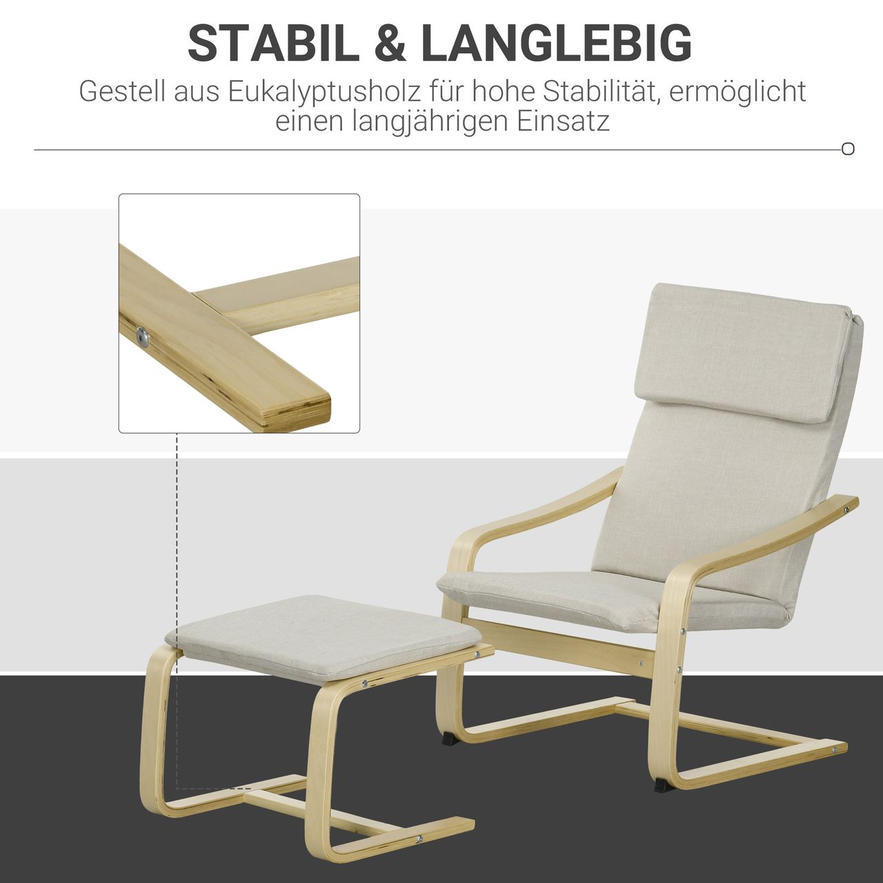 HOMCOM Relaxsessel mit Fußhocker Armlehnensessel Leinenbezug Holzgestell Braun