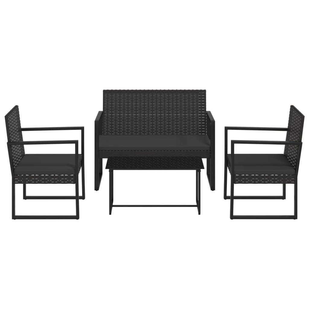vidaXL Loungesofa 4-tlg. Garten-Lounge-Set mit Kissen Schwarz Poly Rattan, 4 Teile
