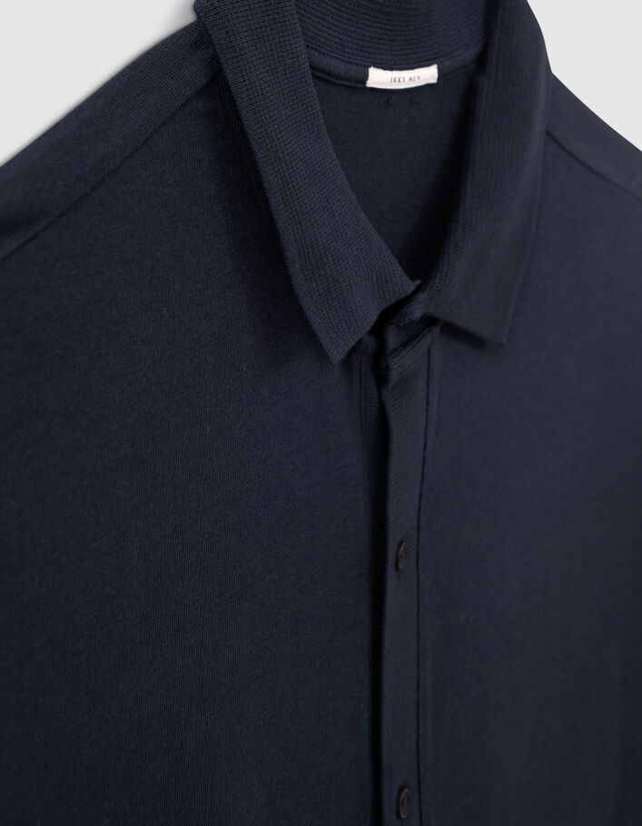 Chemise marine en maille avec bords-côtes Homme