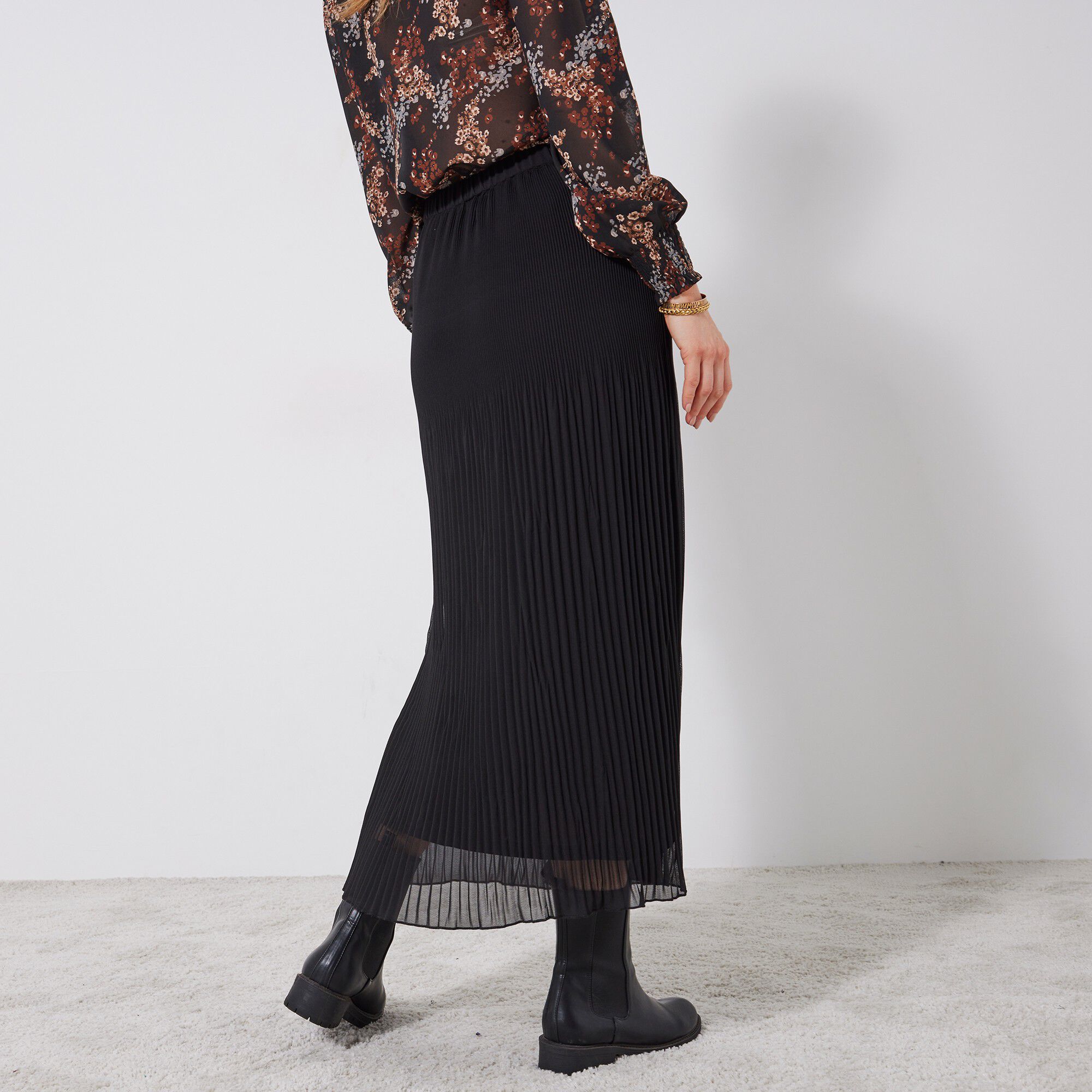 Jupe petite stature voile plissé uni, polyester recyclé(1)
