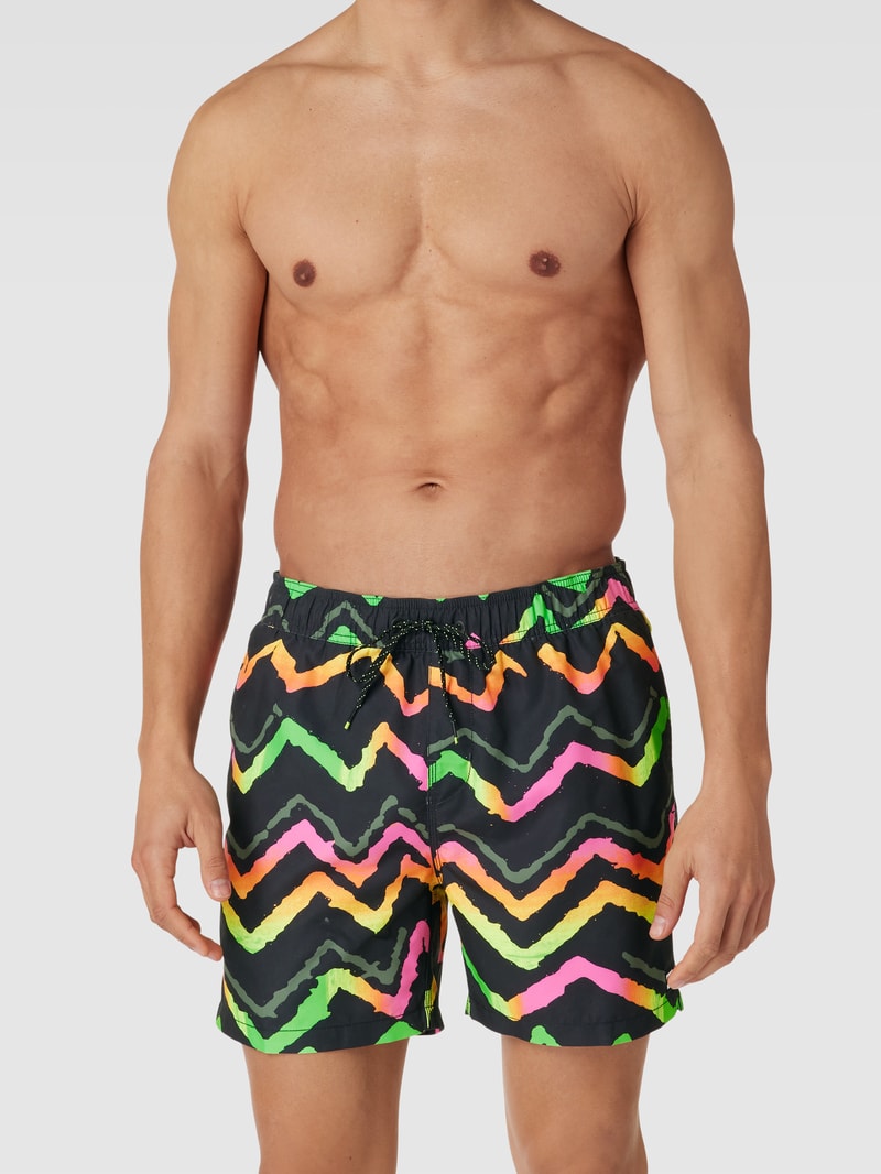 Badehose mit Allover-Muster Modell 'GOOD TIMES' in schwarz