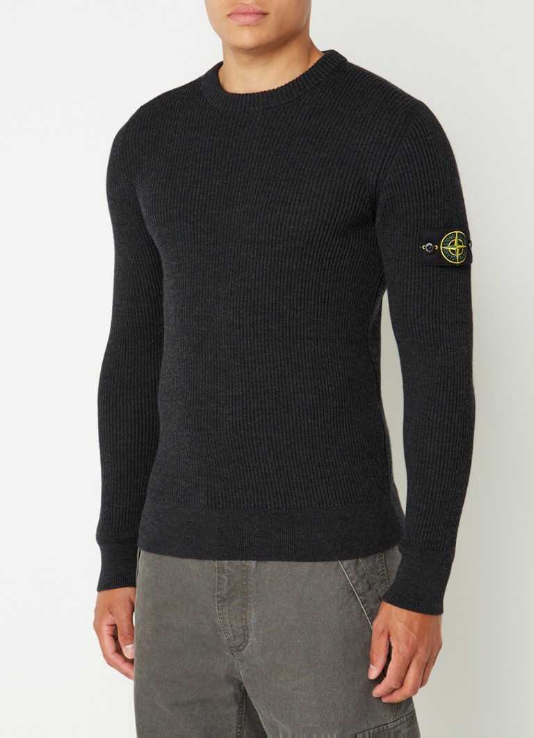 Πουλόβερ Stone Island 553C2 με ριμπ ύφανση, λογότυπο και ξυρισμένο μαλλί
