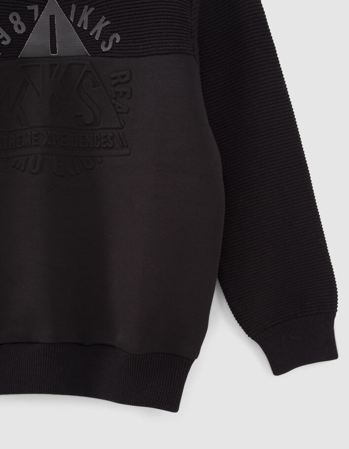 Pull noir bi-matière visuel embossé garçon