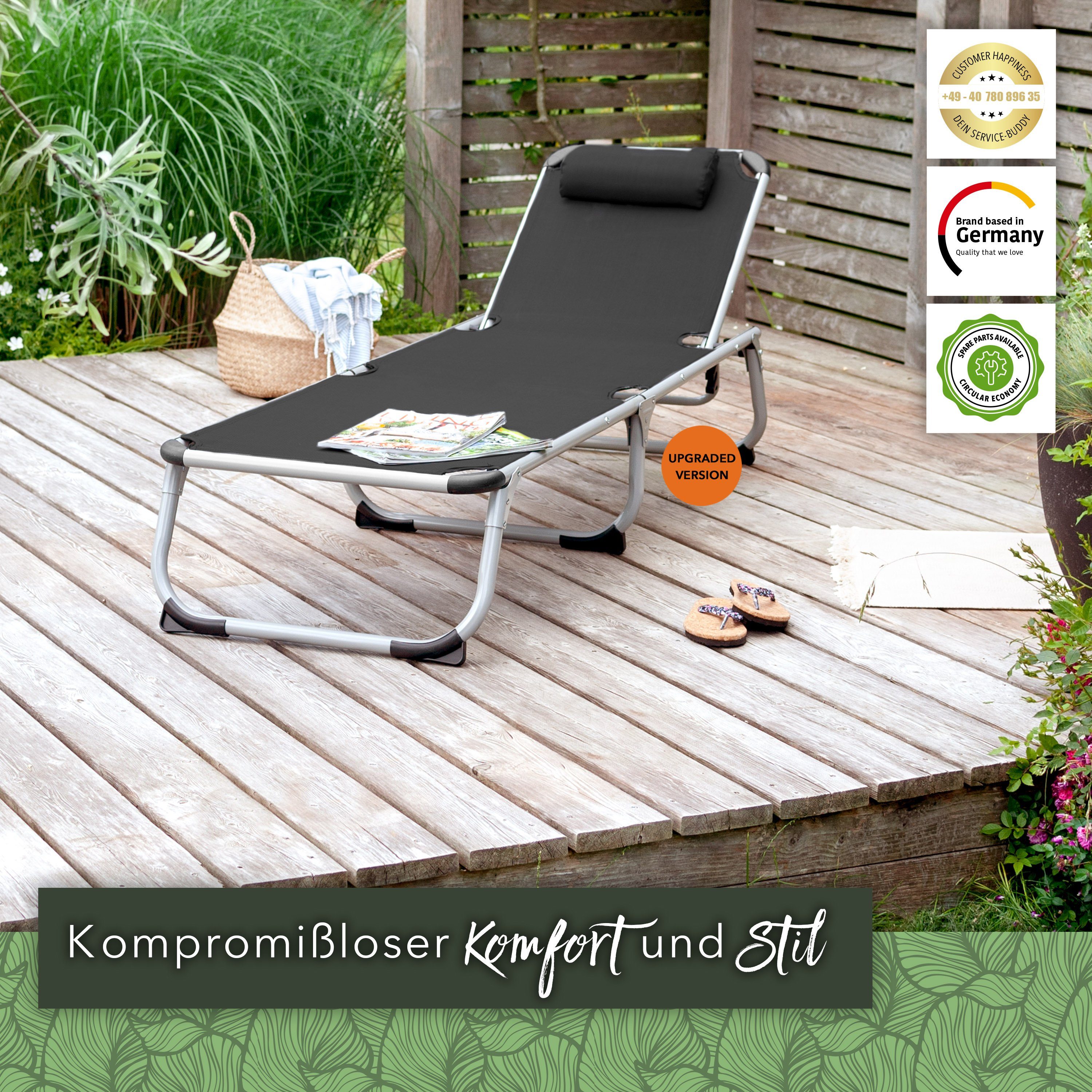 PARK ALLEY Campingliege VG-5227 Sonnenliege mit Kissen, Gartenliege klappbar