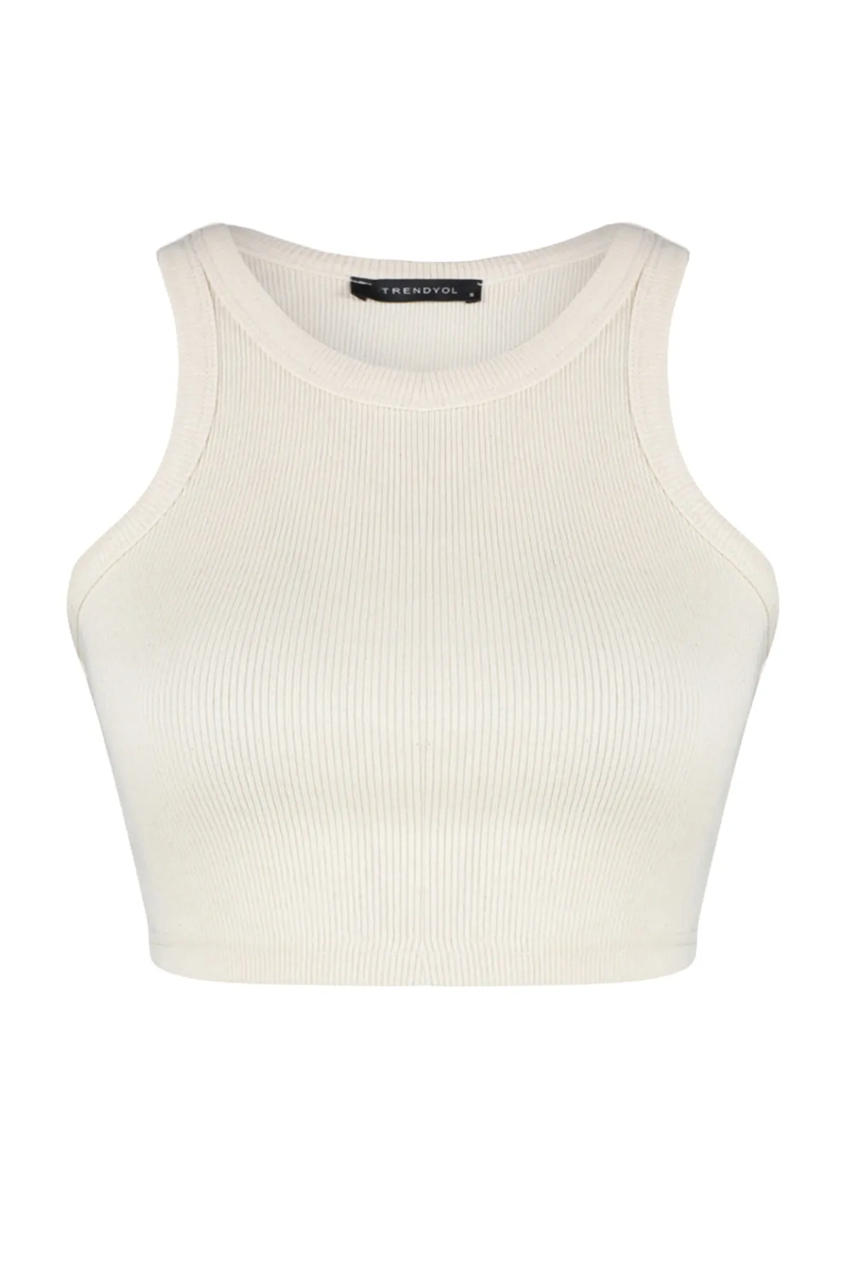Trendyol Collection  Ecru Super Crop Neckholder Geripptes, flexibles Strick-Unterhemd TWOSS23AL00024