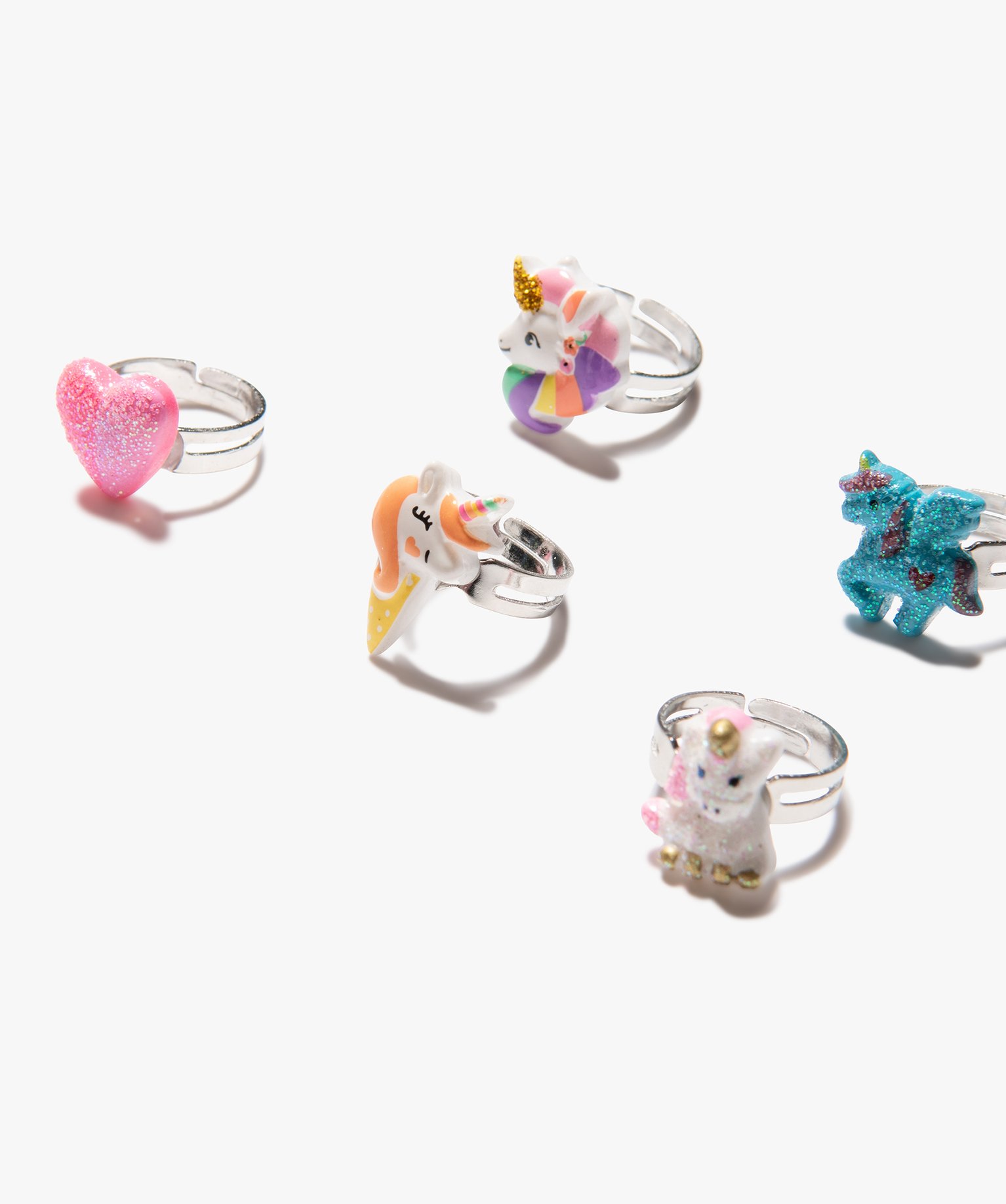 Bagues fille avec motifs licornes et coeur (coffret de 5) rose | GEMO