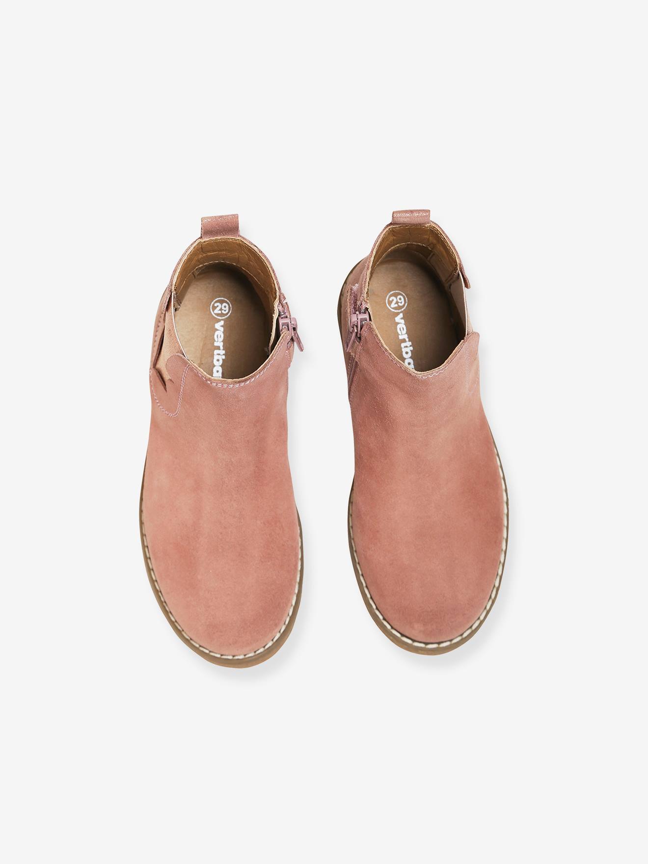 Boots cuir fille zippées et élastiquées marron irisé