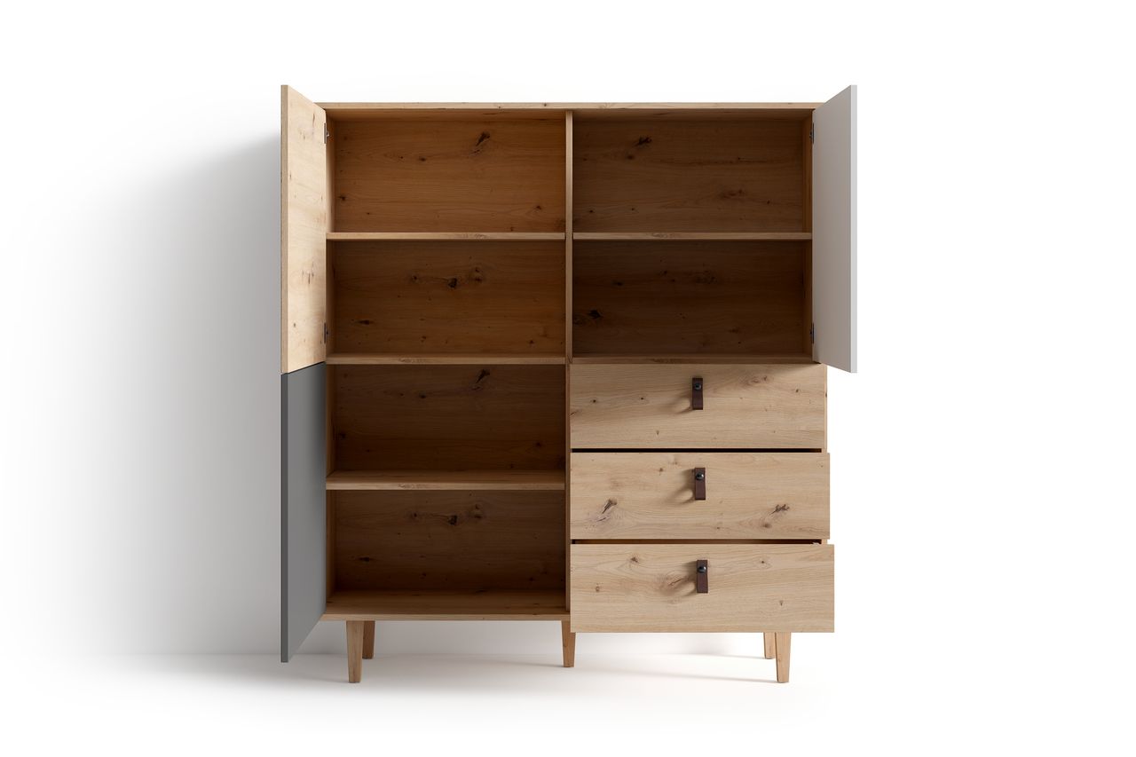 byLiving BILL Highboard, Breite 120 cm, Eiche-Optik, matt weiß anthrazit