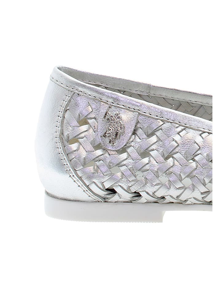 U.S. Polo Assn. Leder-Ballerinas in Silber günstig kaufen