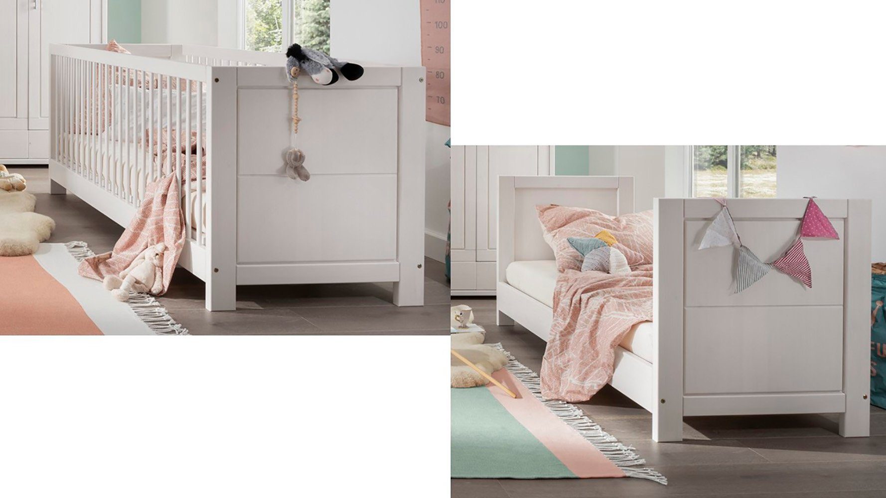 Lüttenhütt Babybett Lüttenhütt Vita, Kinderbett 70x140 cm höhenverstellbar mit Lattenrost + Schlupfsprossen