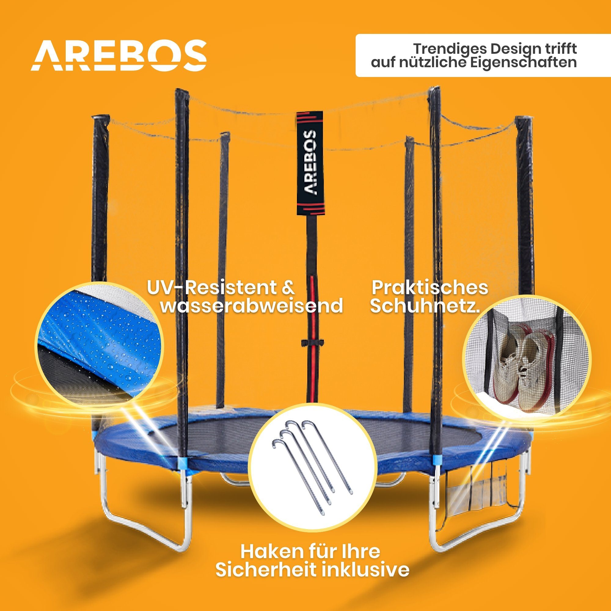 Arebos Gartentrampolin Outdoor Trampolin, Komplett-Set, GS, Belastbar 70 kg, Ø 244 cm