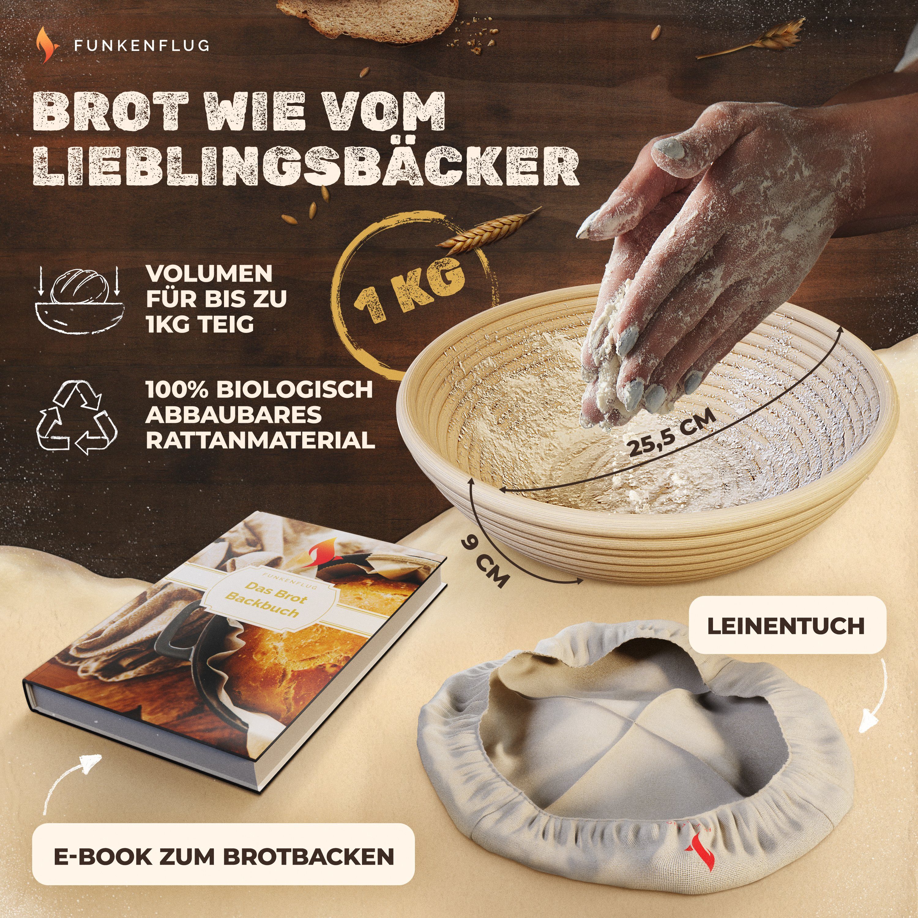 Funkenflug Bräter Funkenflug® Gusseisen Topf - Brotbacktopf inkl. Gärkorb, Gusseisen (Funkenflug Gusseisen Topf, Funkenflug Gusseisen Topf), Gusseisen, Inkl. Gärkörbchen