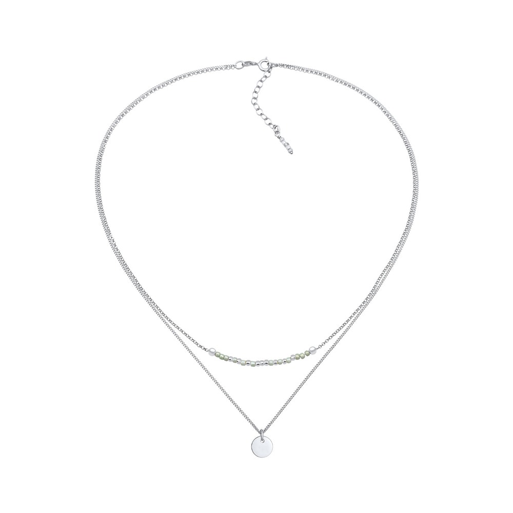 Elli Elli Collier Pendentif femme plaque perles 2 couches en argent sterling 925 collier