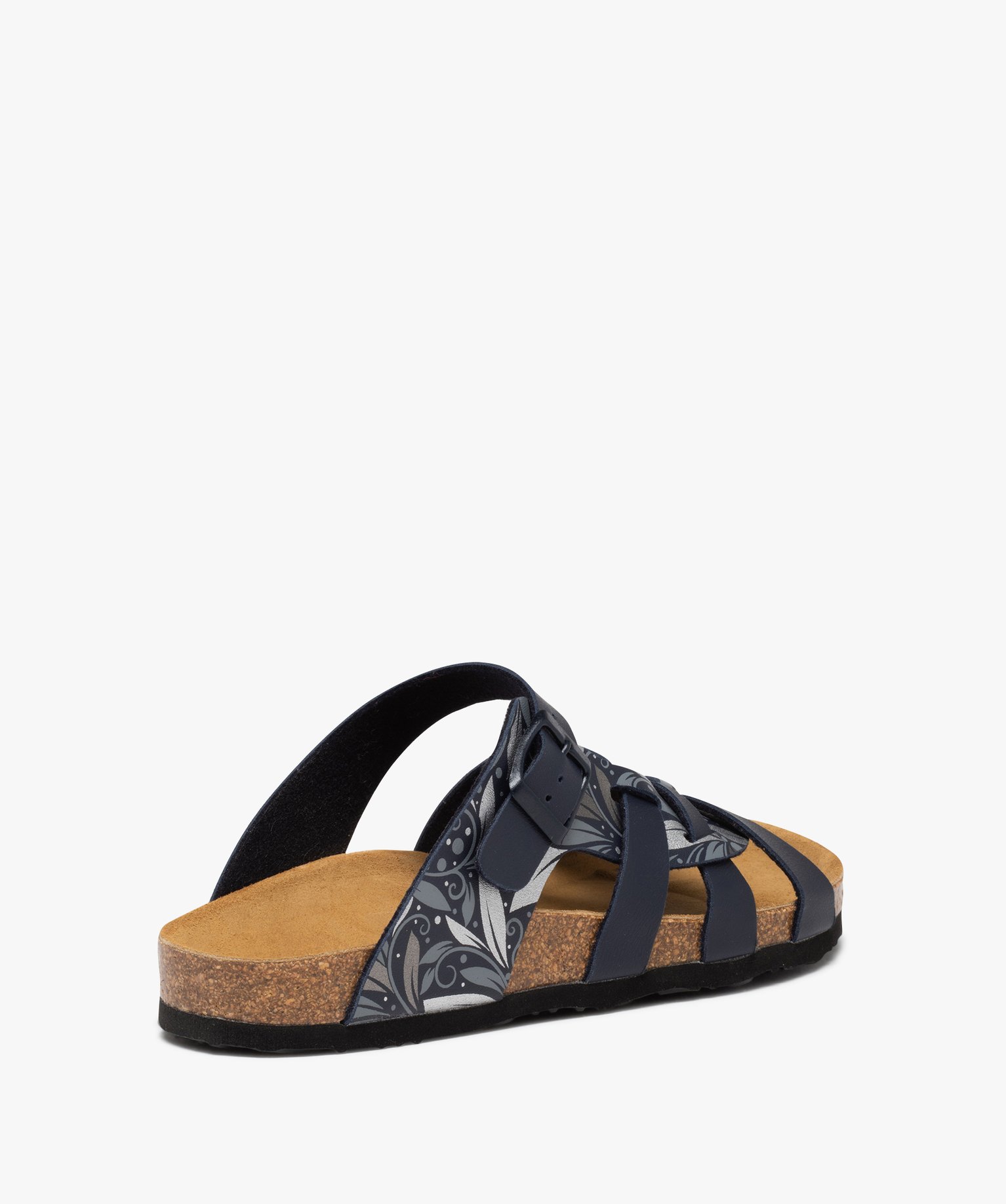 Mules femme à talon plat et brides multiples imprimées bleu | GEMO