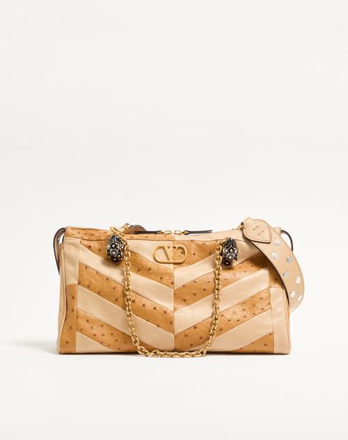 Valentino Garavani Panthea Mellemstor Skuldertaske i Struds og Nappa med Chevron-motiv