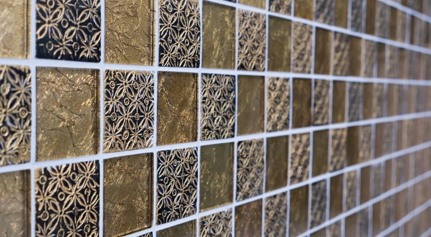 Mosani Mosaikfliesen Glasmosaik gold Mosaikfliese Resin Optik Fliesenspiegel