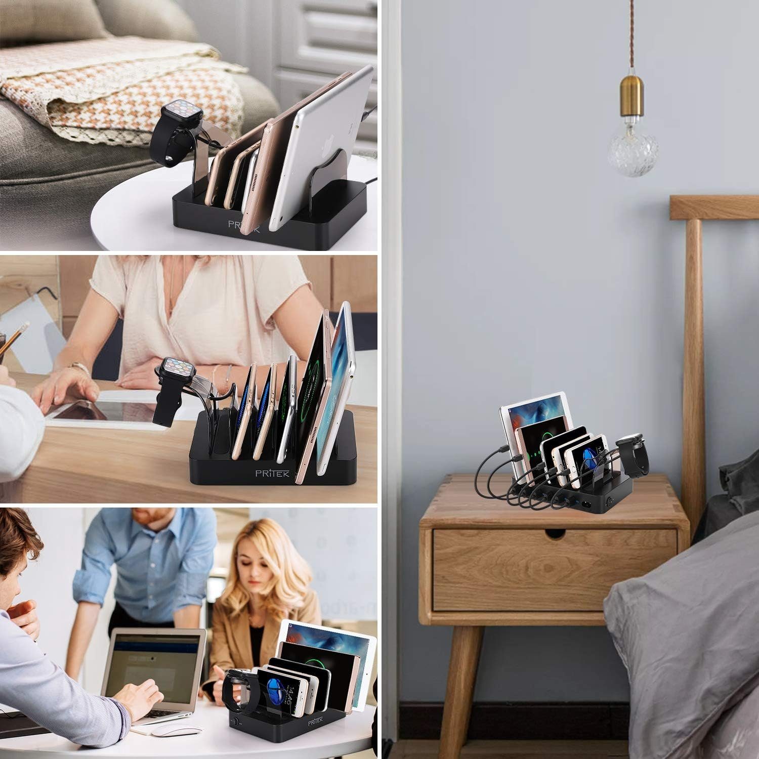 JOEAIS Handy-Dockingstation Desktop Ladestation Geräte Multi Ladestation Mehrere Aufladestation, (Fast Charger, Mobiltelefon Tablet Tablet Kopfhörer MP4 und andere USB-fähige Geräte), Ladegerät USB C Handy Ladestation Mehrfach Ladebox mit 6 USB Ports