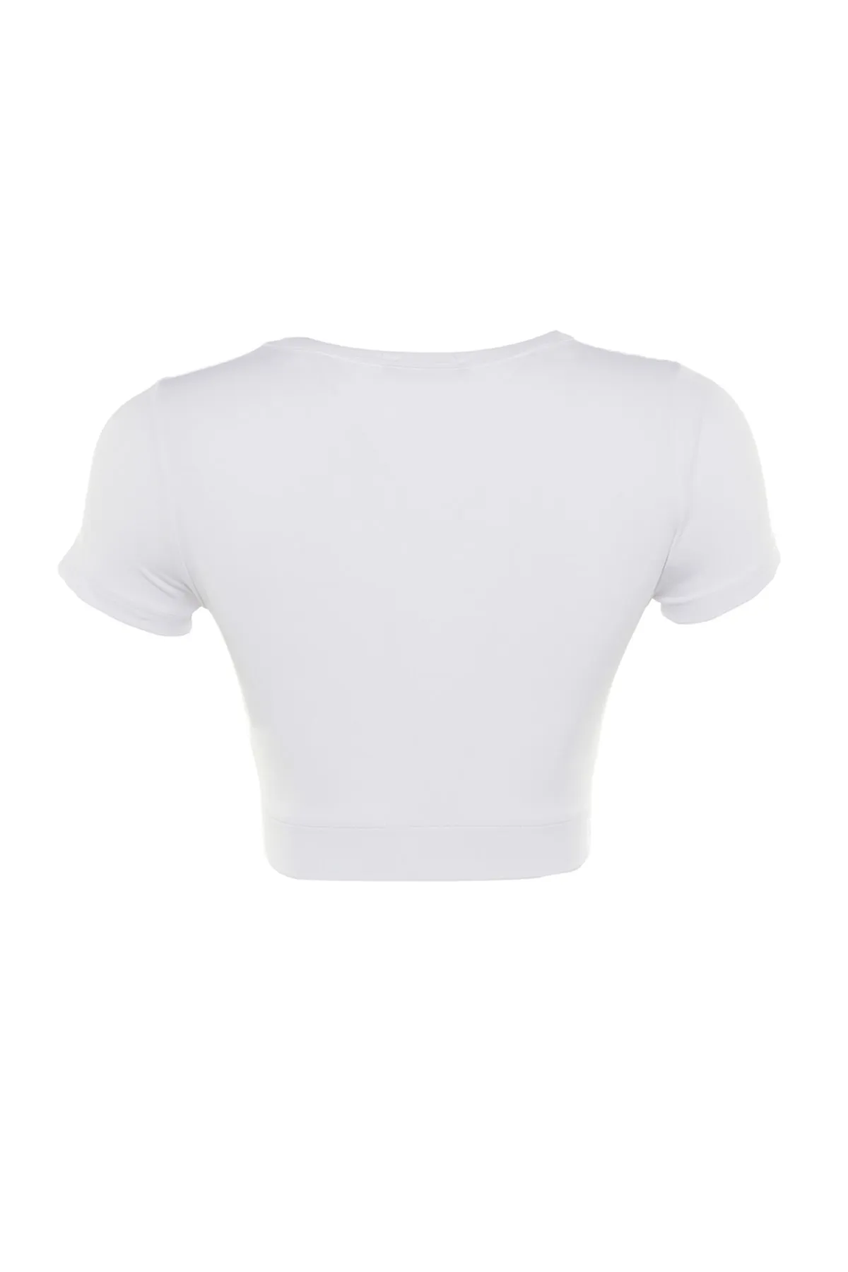Trendyol Collection  Weißes Crop-Strick-Sportoberteil/Bluse mit leichtem Halt und weicher Textur und Rundhalsausschnitt TWOAW21BZ0158