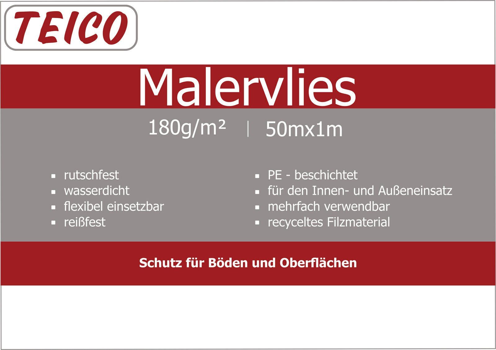 Teico Malervlies Abdeckvlies, Malerabdeckvlies, 50m² Rolle, 100cm x 50 m, 180g/m²