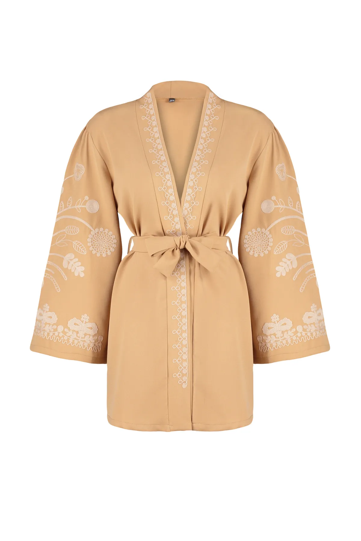 Trendyol Modest  Kamelfarbene, gewebte Tasse mit Stickerei & Ferace & Kimono TCTSS24KF00018