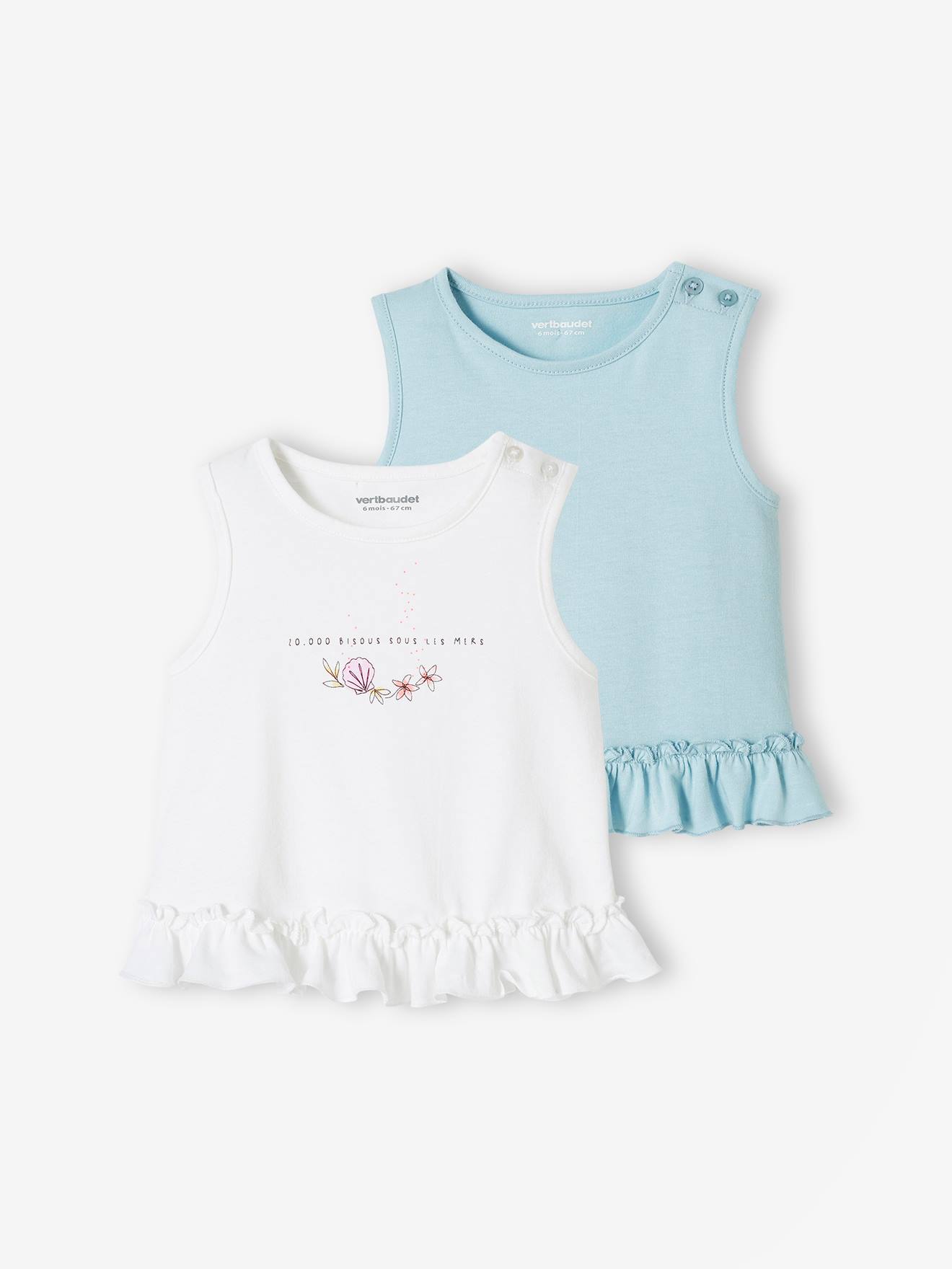 Vertbaudet 2er-Pack Mädchen Baby Tops - hellblau