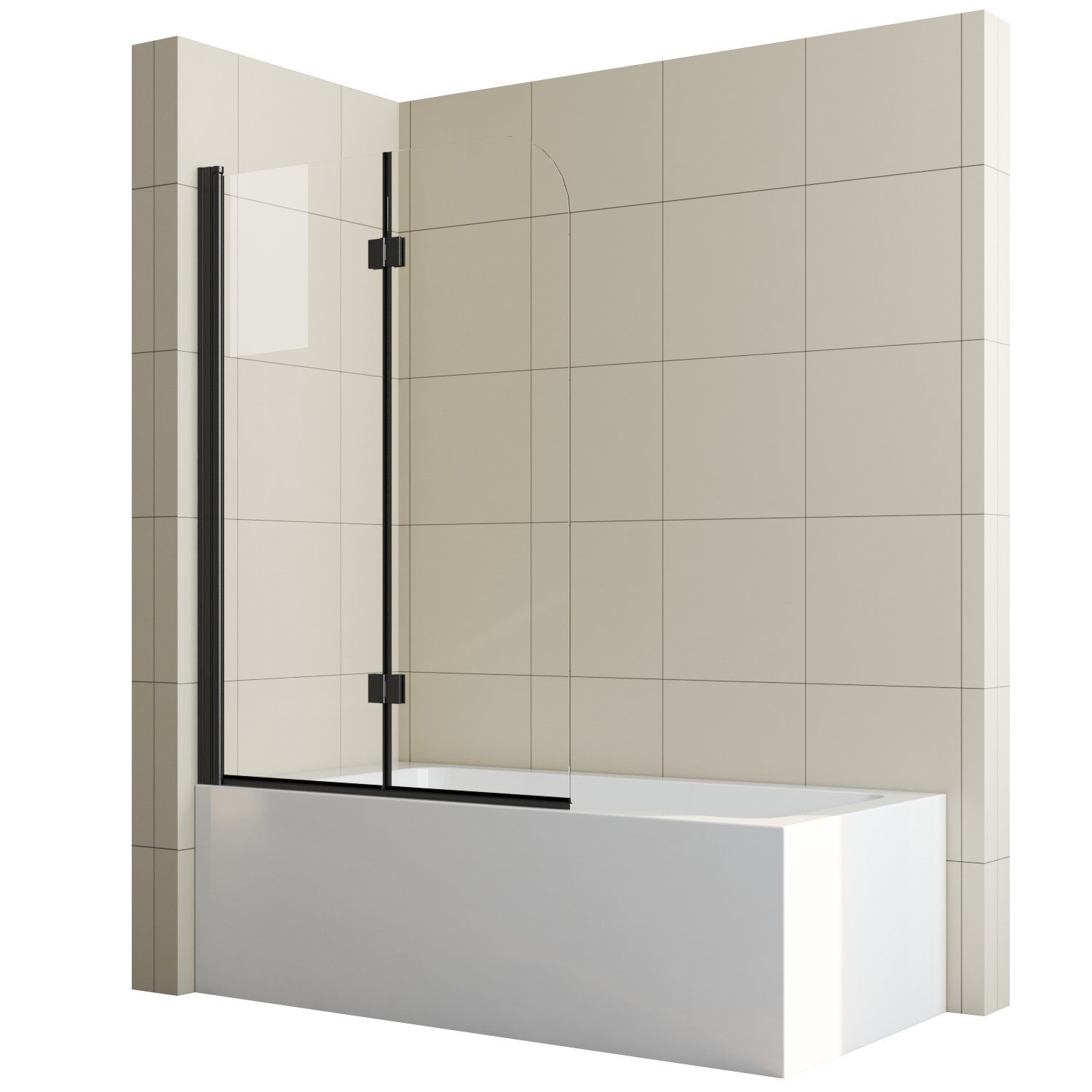 Boromal Badewannenfaltwand Badewannenfaltwand Duschwand 2-teilig Faltbar 6mm ESG NANO 140H, Einscheibensicherheitsglas mit NANO, Rechts-und Links montierbar