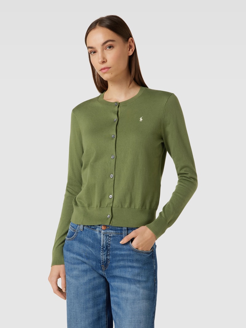 Cardigan mit Rundhalsausschnitt und Logo-Stitching in olivgrün