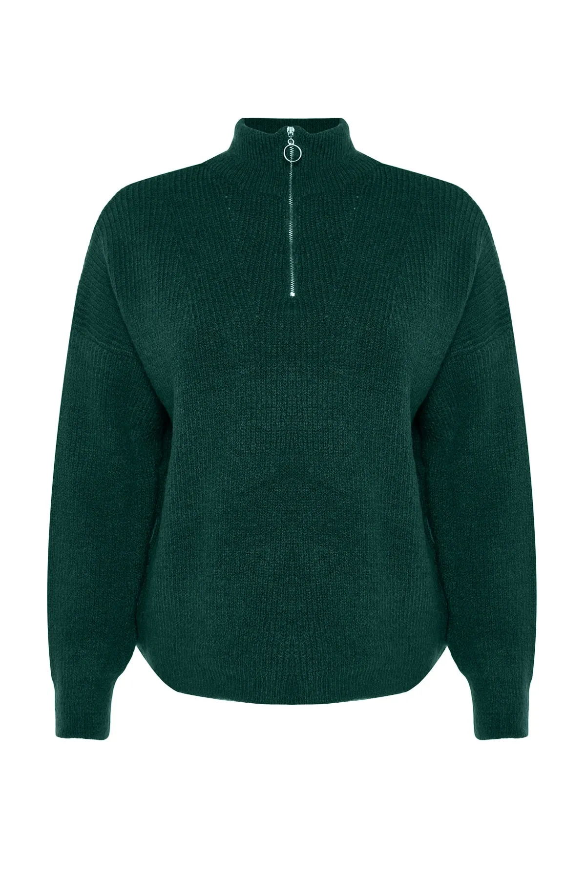 Trendyol Curve  Grüner Strickpullover mit Reißverschluss TBBAW24AN00054