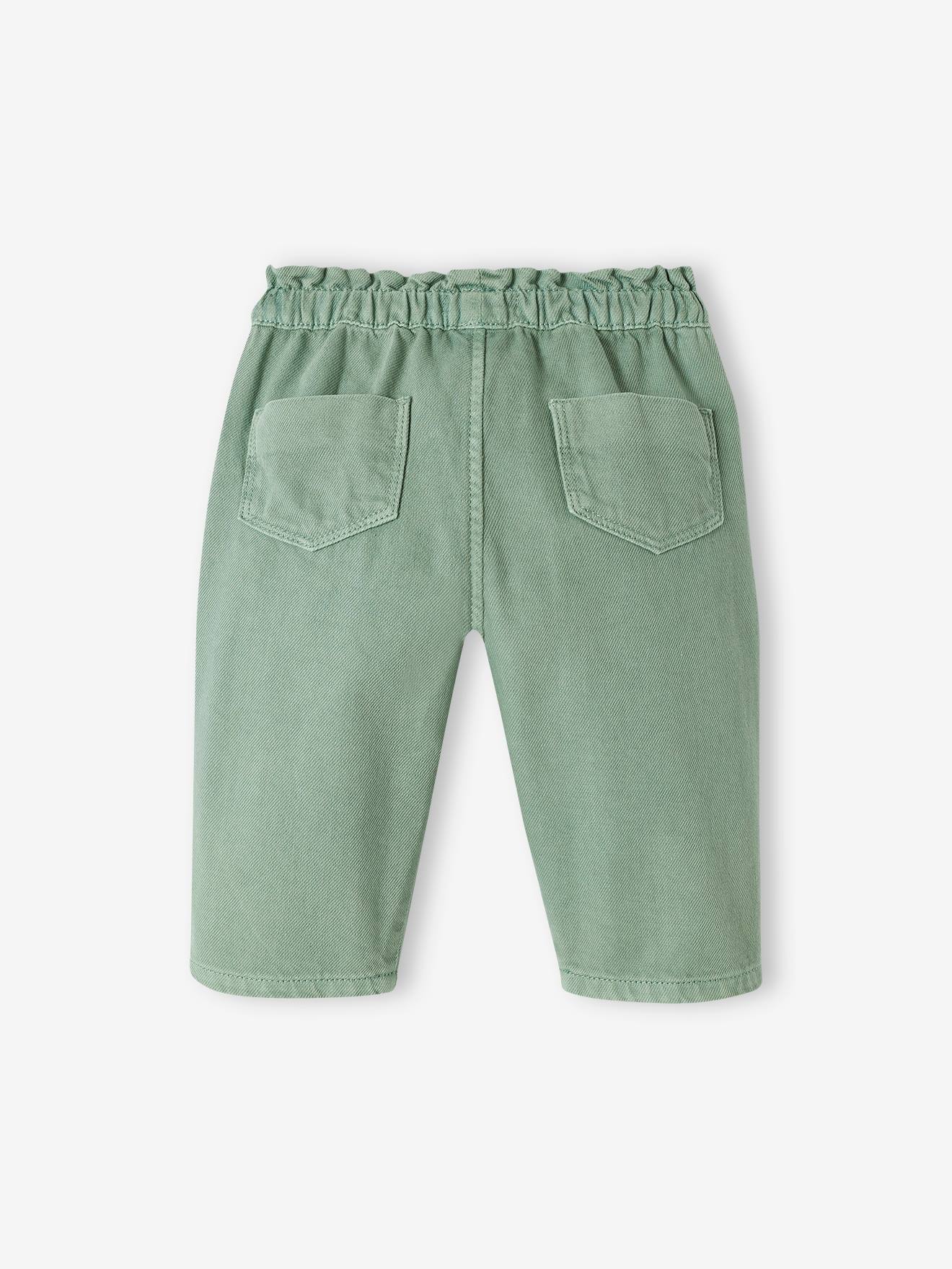 Pantalon en twill bébé taille élastiquée vert