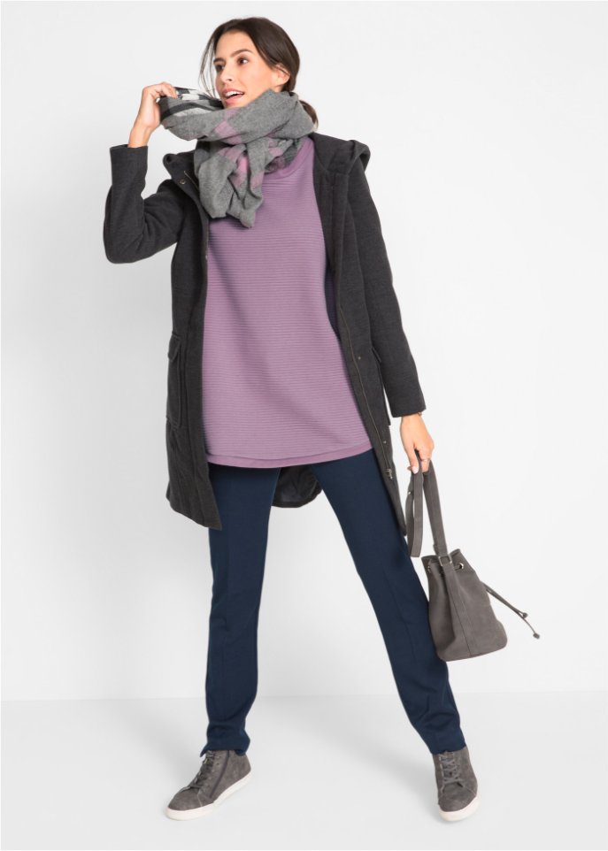 Langes Sweatshirt Tunika mit Struktur in A-Line, 3/4 Arm