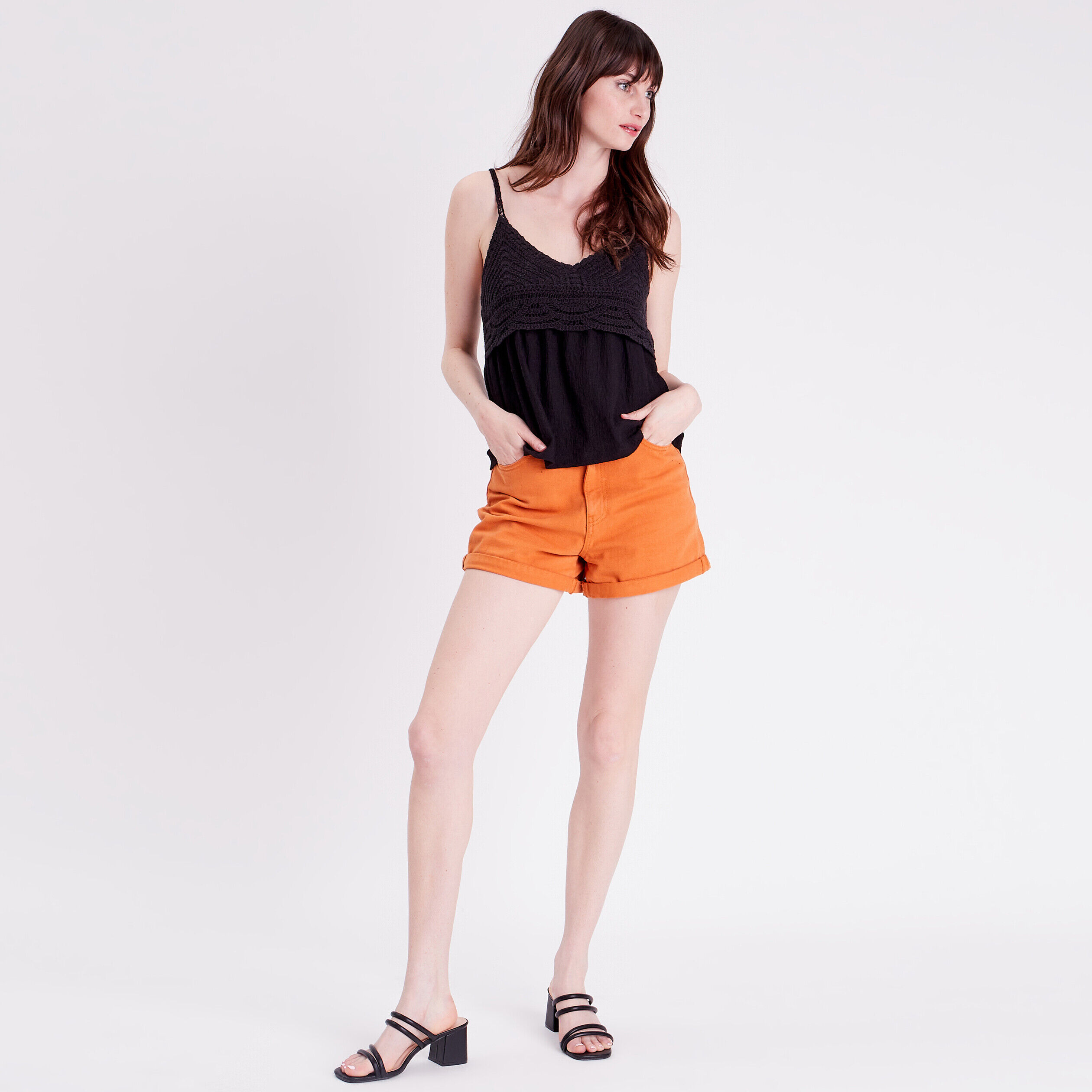 Débardeur col aspect crochet noir femme | Cache Cache