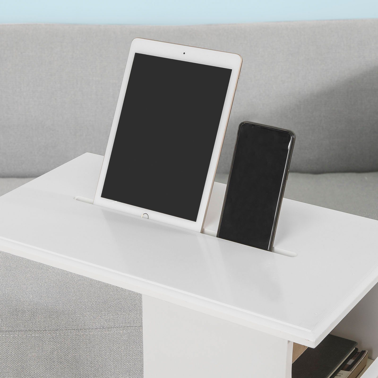 SoBuy Beistellwagen FBT67, Beistelltisch mit Schlitz für iPad Sofatisch Couchtisch