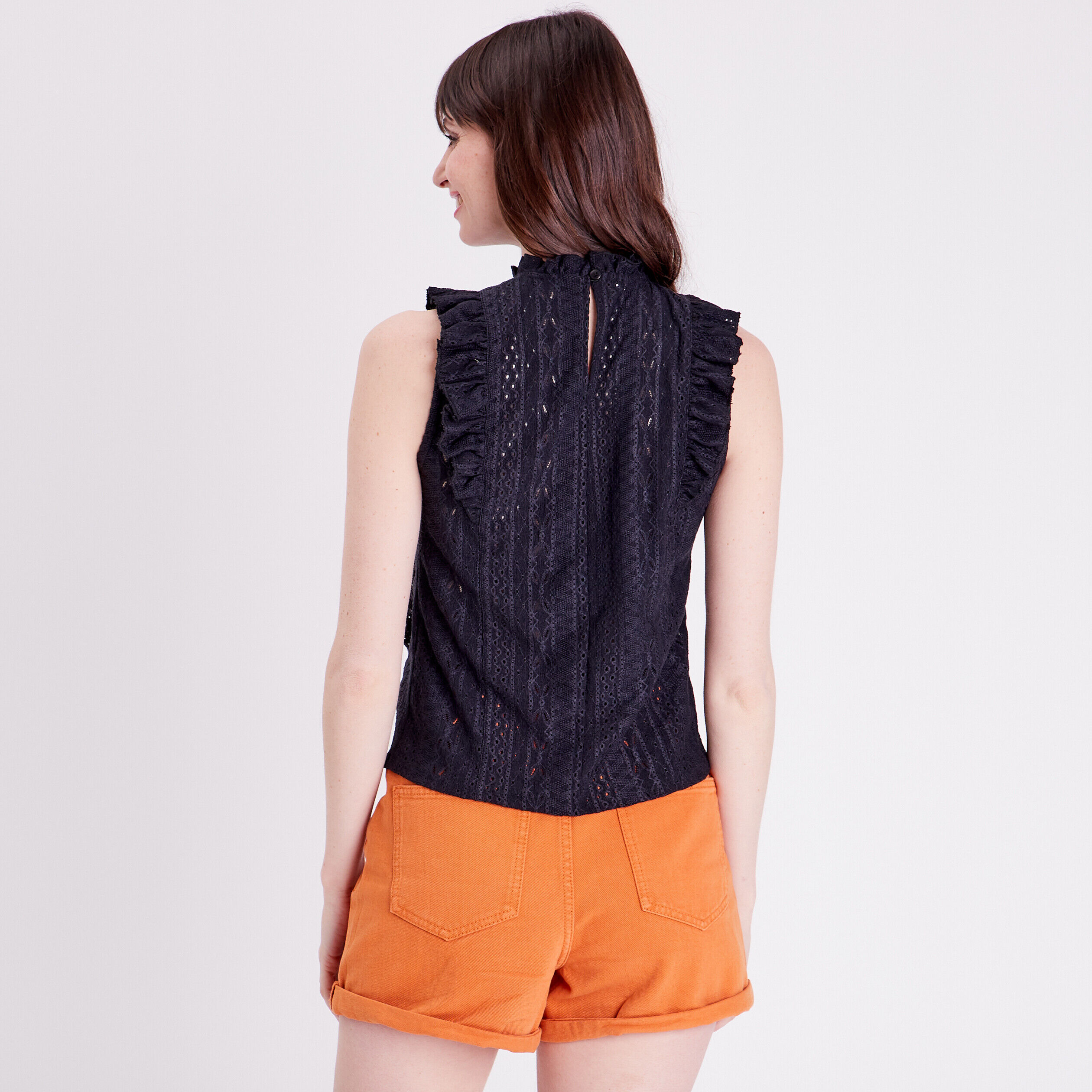 Blouse brodée avec volants noir femme | Cache Cache