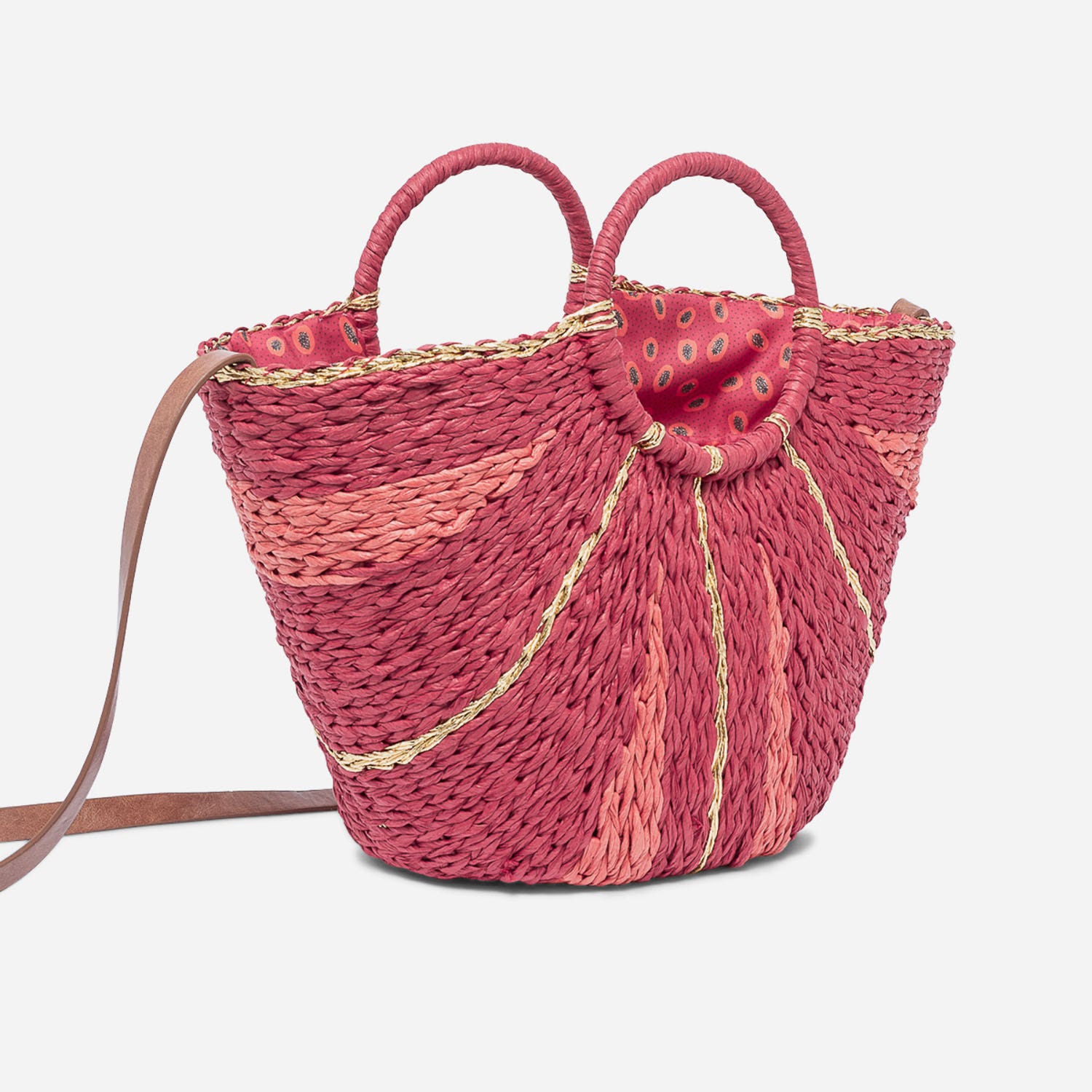 Panier TEXTO rouge rayé en papier façon raphia