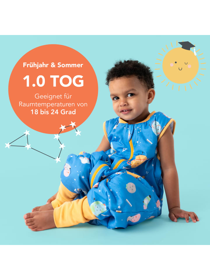 Schlummersack Schlafsack mit Füßen und umklappbaren Bündchen 1.0 TOG in Blau-Gelb günstig kaufen