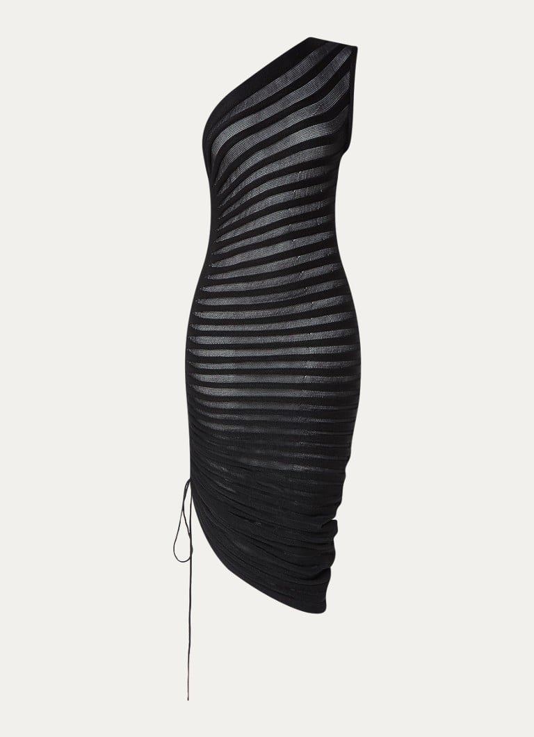 Alaïa Skeleton poluprozirna midi haljina na jedno rame s vezicom