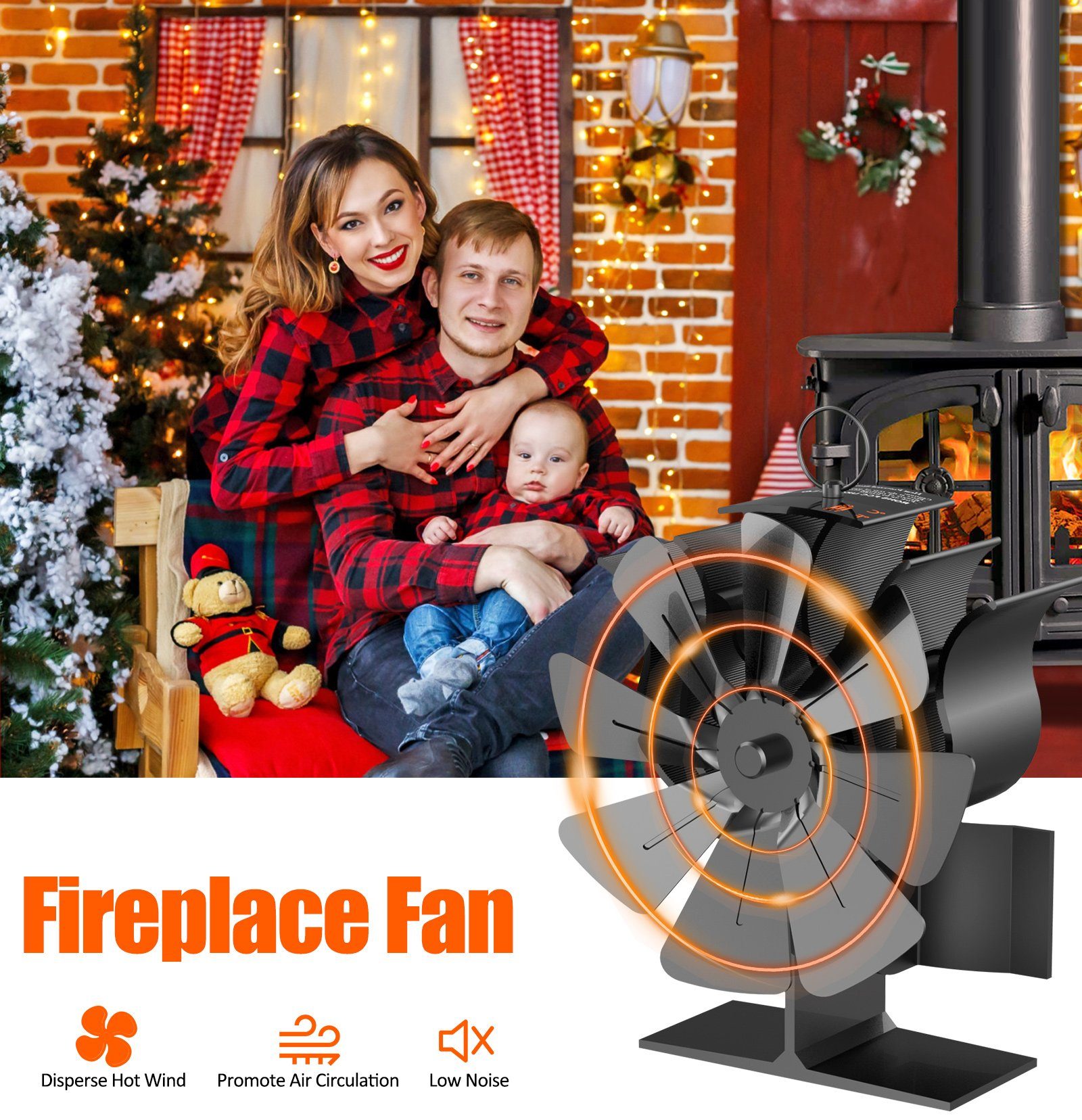 BlingBin Kaminventilator 8 Flügel Ofenventilator Kaminofen Ventilator Stromloser Lüfter Fan, 8 Flügeln